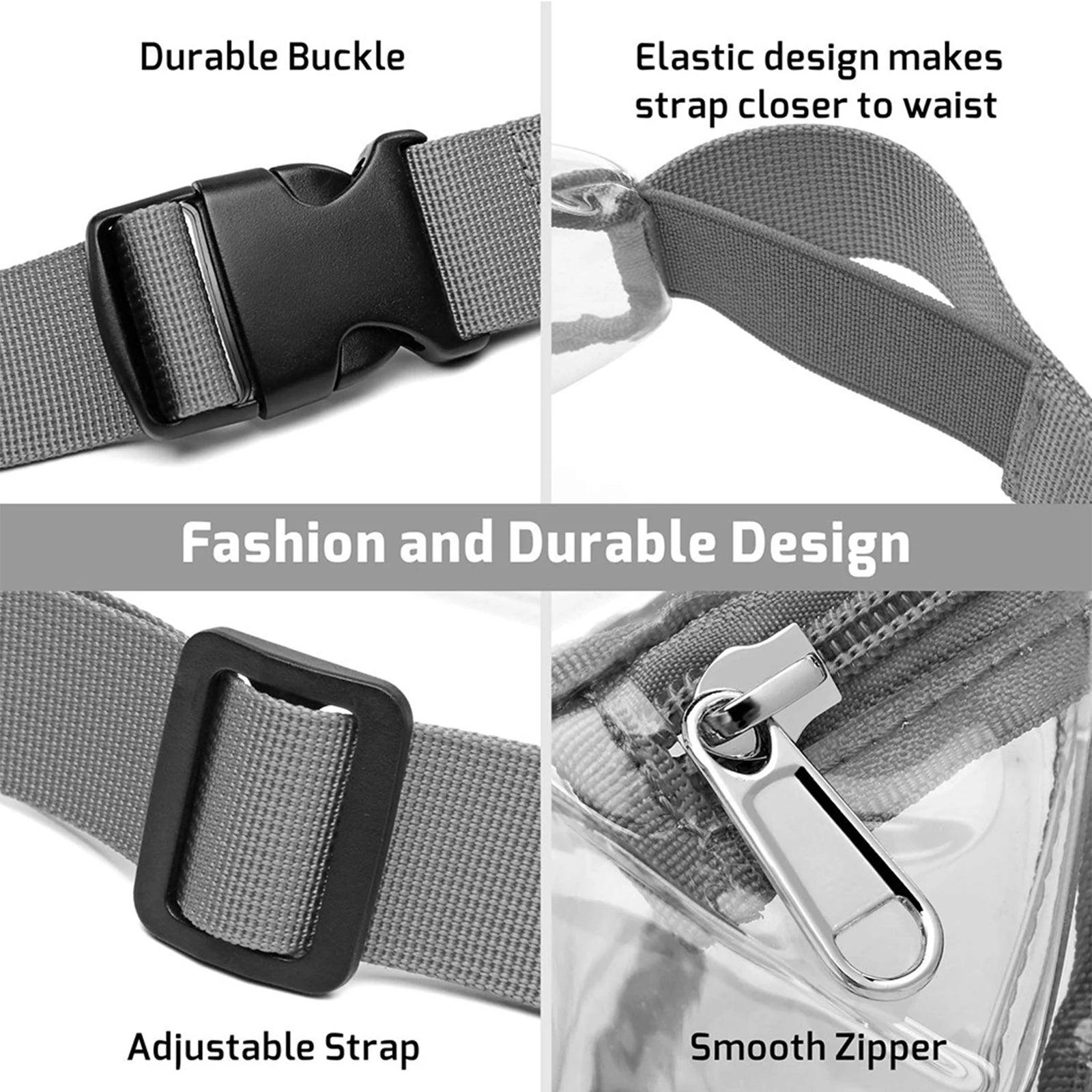 Stitching Clear Waist Bag, Double-Layer Zippers Waterproof Pack
