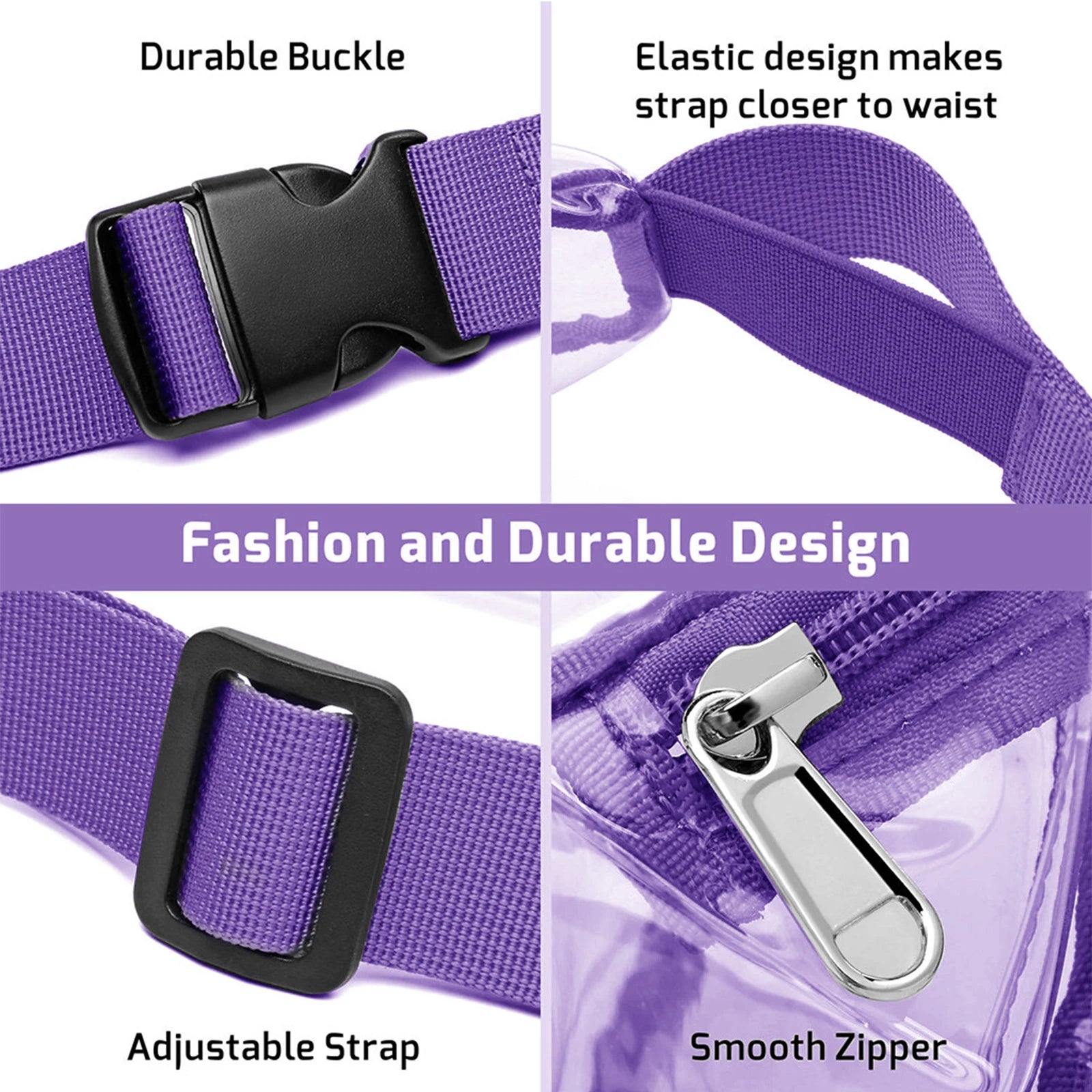 Clear Double-Layer Zippers Waist Bag Waterproof Adjustable Straps Pack