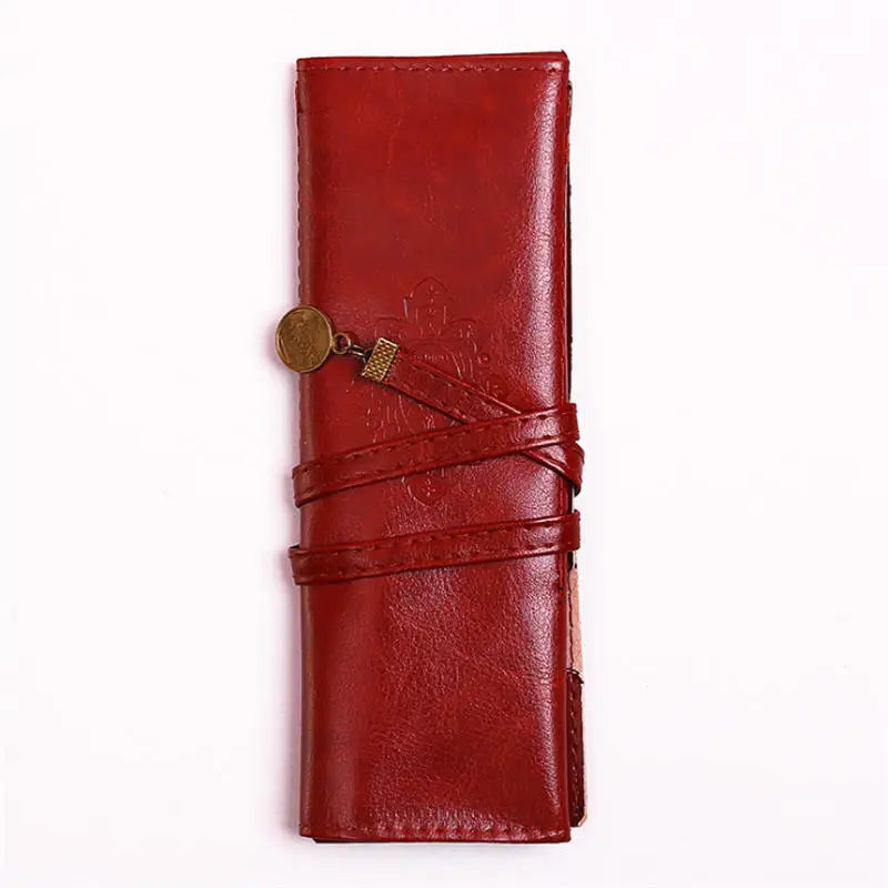 Soft Leather Pencil Case Stationery Clutch Bag Portable