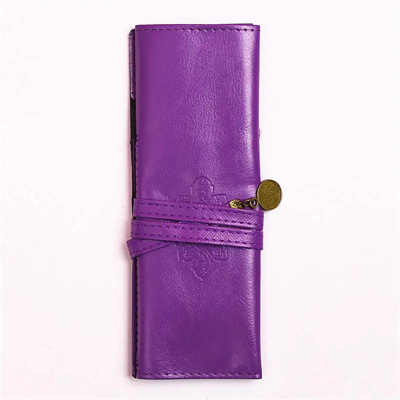 Soft Leather Pencil Case Stationery Clutch Bag Portable