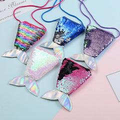 Mermaid Tail Sequins Coin Purse Girls Crossbody Bags Sling Money Change Card Hol