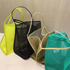 Women Mesh Shoulder Purse Large Capacity Beach Tote Bag for Summer Seaside Trip