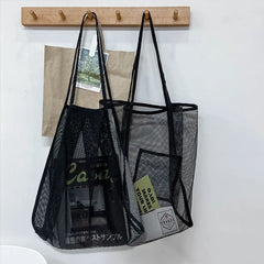 Women Mesh Shoulder Purse Large Capacity Beach Tote Bag for Summer Seaside Trip