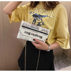 Women Envelope Messenger Bag Clutch with Chain Print PU Single