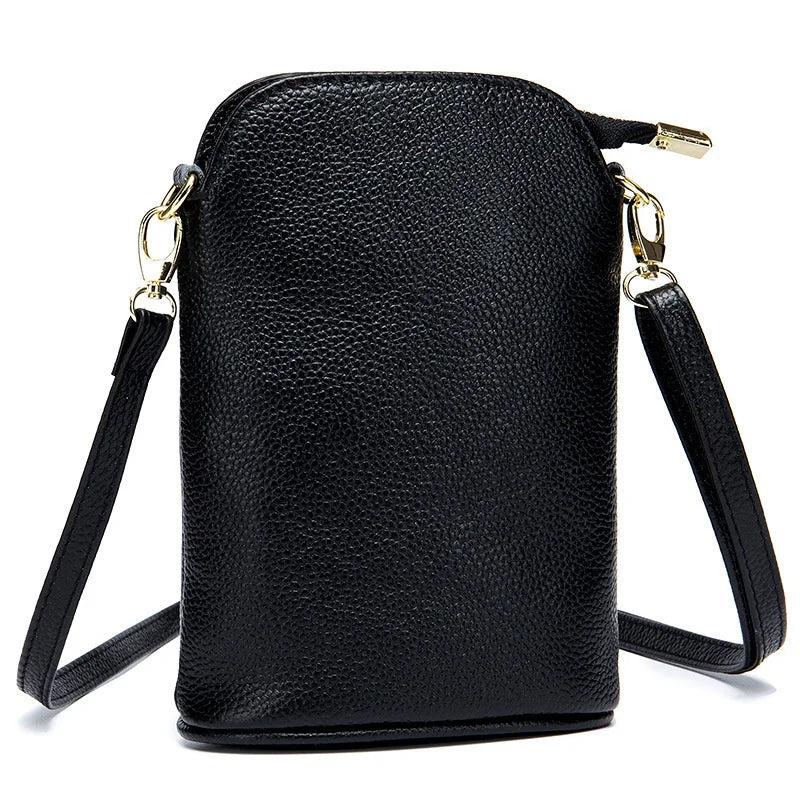 Soft Cow Leather Women's Messenger Bag Zipper Crossbody Phone Holder