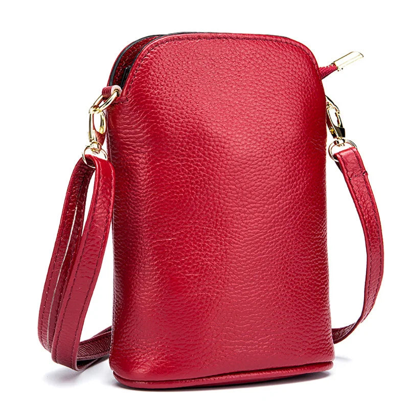 Soft Cow Leather Women's Messenger Bag Zipper Crossbody Phone Holder