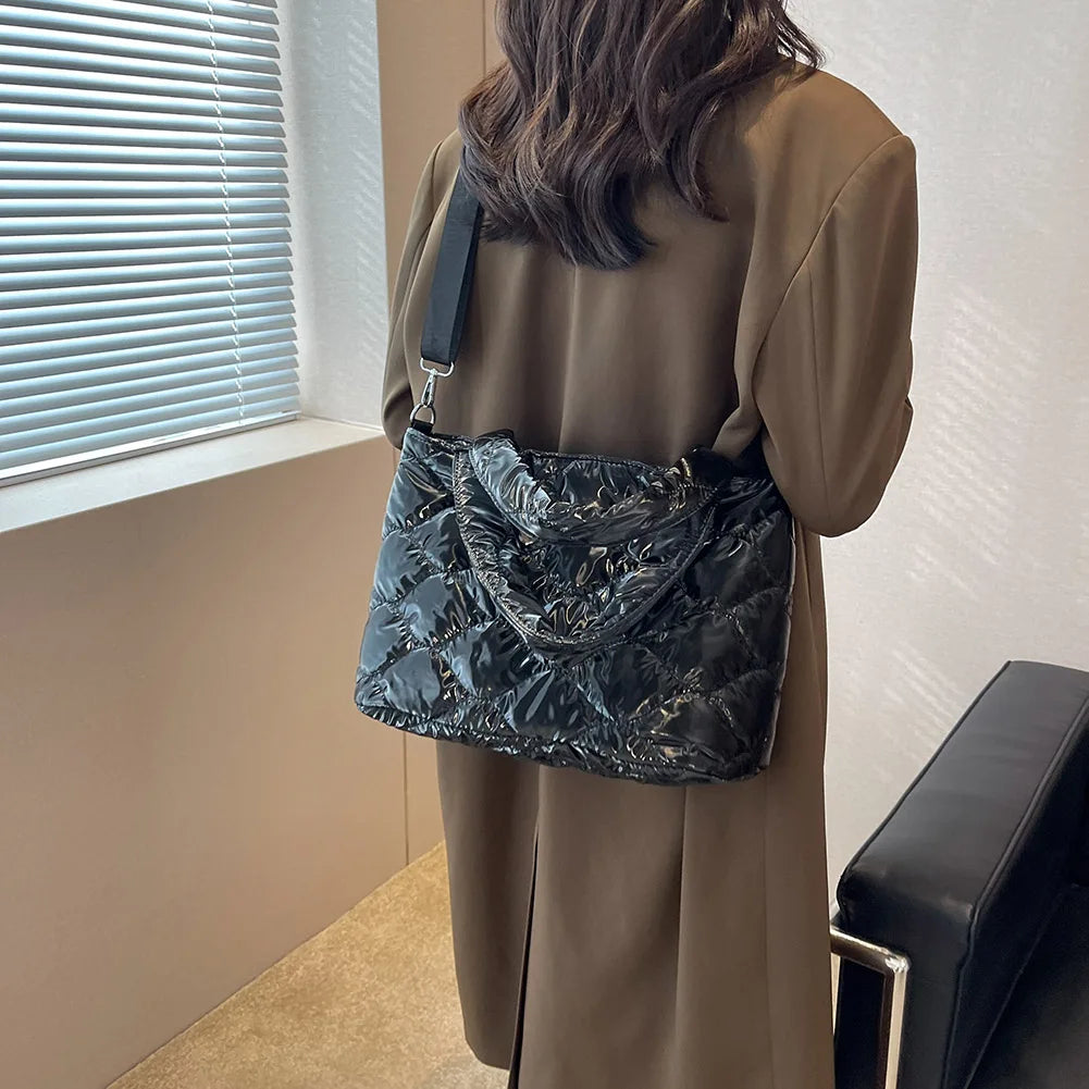 Quilted Winter Messenger Bag Zipper Large Tote