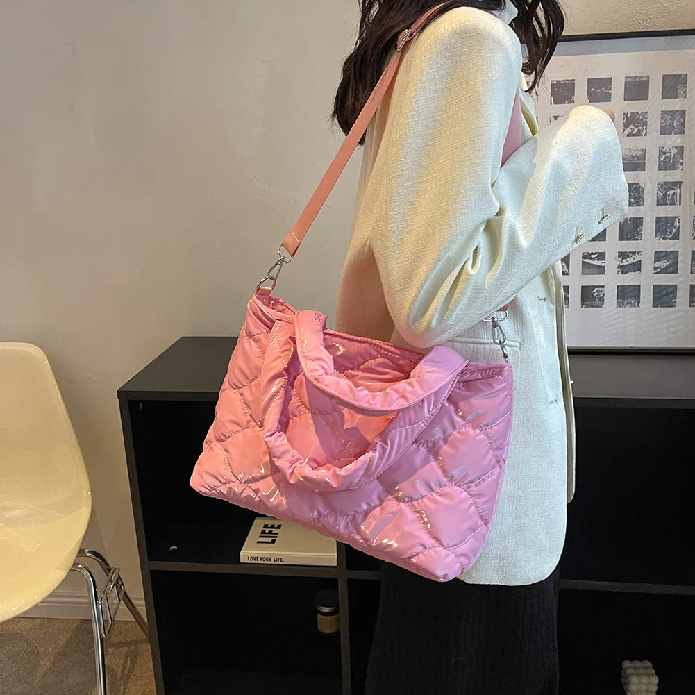 Quilted Winter Messenger Bag Zipper Large Tote