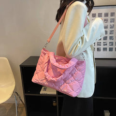 Quilted Winter Messenger Bag Zipper Large Tote