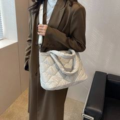 Winter Quilted Women Messenger Bag Nylon Top-handle Tote