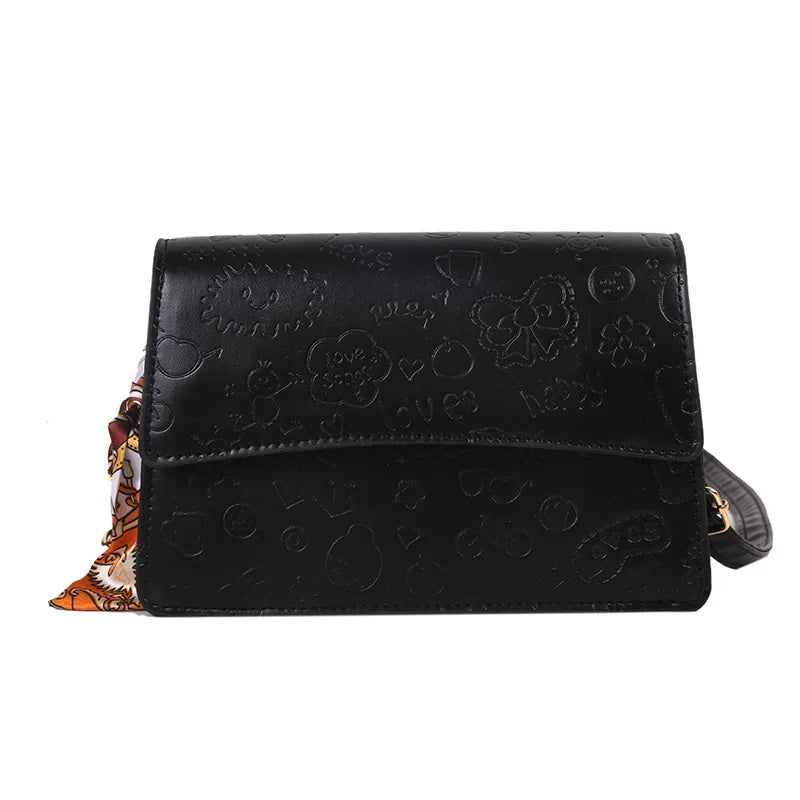 Small Square Leather Print Crossbody Messenger Bag