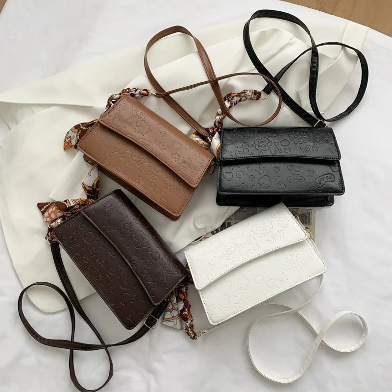 Small Square Leather Print Crossbody Messenger Bag