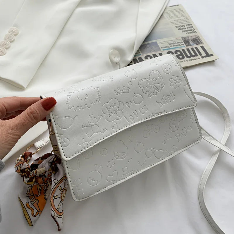 Small Square Leather Print Crossbody Messenger Bag