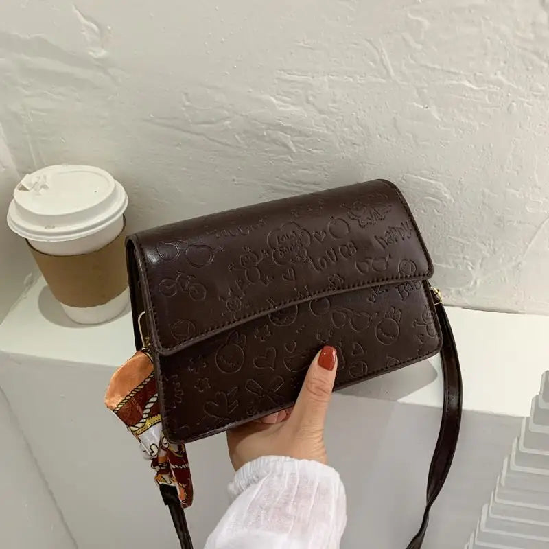 Small Square Leather Print Crossbody Messenger Bag