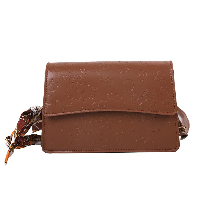 Small Square Leather Print Crossbody Messenger Bag