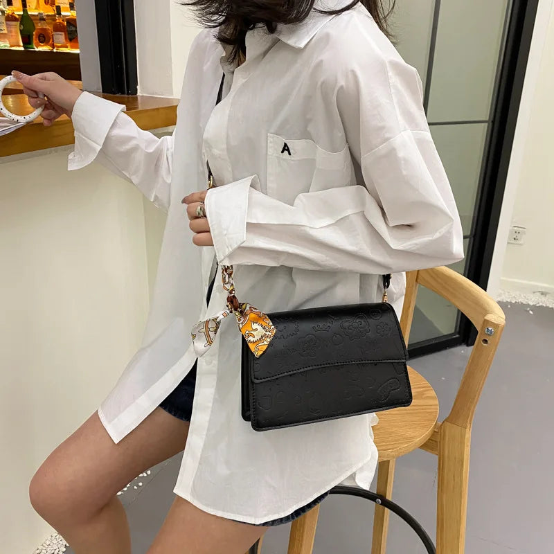 Small Square Leather Print Crossbody Messenger Bag