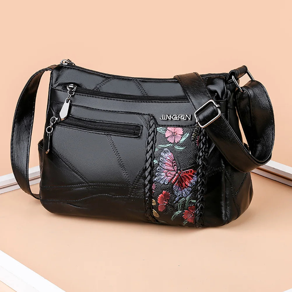 Floral Print Shoulder Bag Vintage PU Leather Crossbody