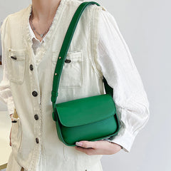 Women Small Square Leather Messenger Bag Shoulder Crossbody Solid Flap Daily Pur