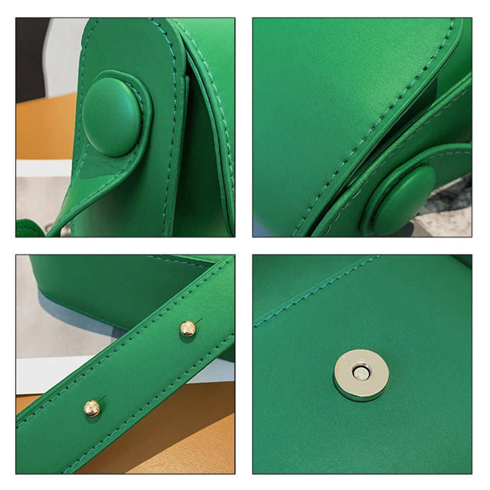 Women Small Square Leather Messenger Bag Shoulder Crossbody Solid Flap Daily Pur