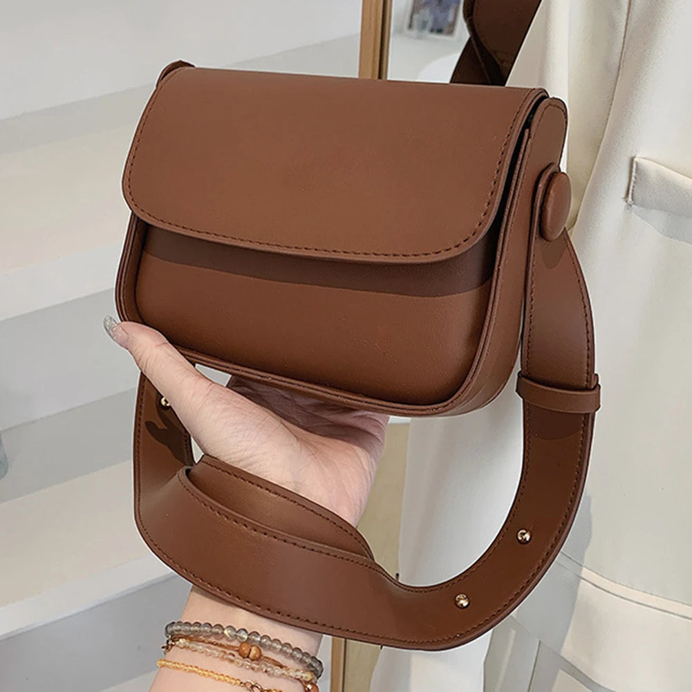 Women Small Square Leather Messenger Bag Shoulder Crossbody Solid Flap Daily Pur