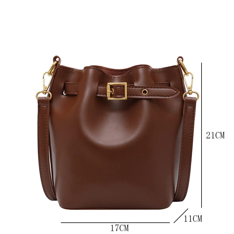 Vintage Crossbody Set Leather Shoulder Bag Lady Bucket Bag