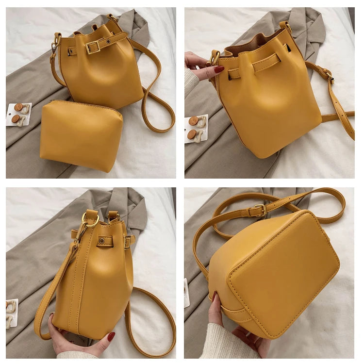 Vintage Crossbody Set Leather Shoulder Bag Lady Bucket Bag