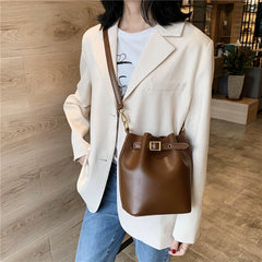 Vintage Crossbody Set Leather Shoulder Bag Lady Bucket Bag