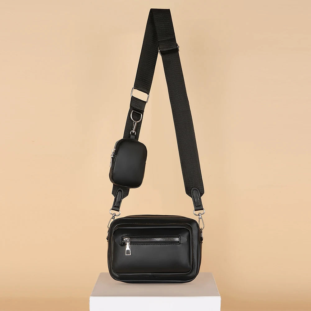 Women Messenger Handbag Leather Crossbody Bag with Small Purse
