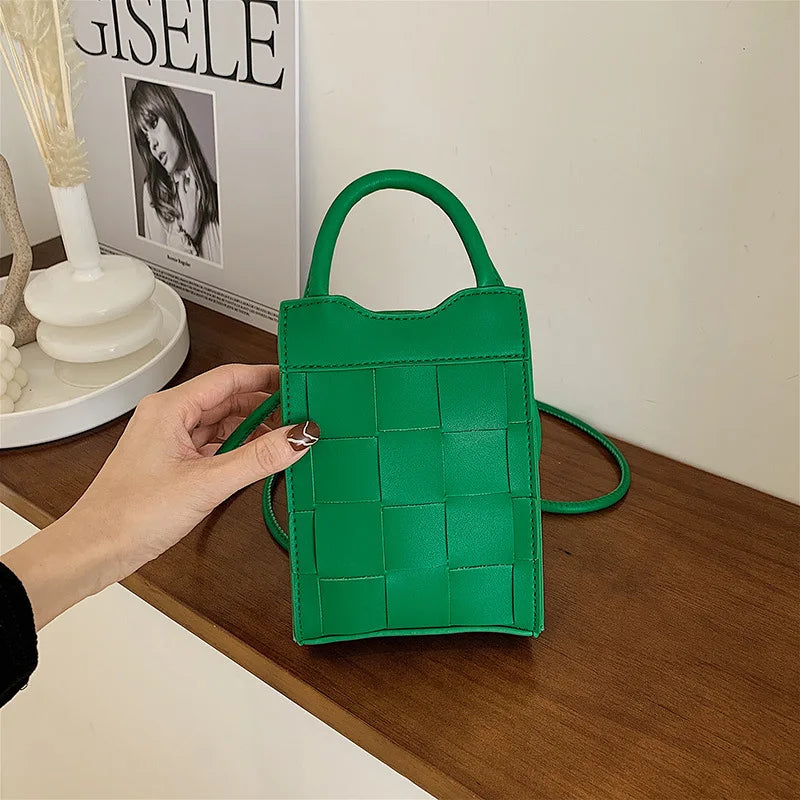 Women Messenger Phone Bag PU Leather Handbag with Short Handle
