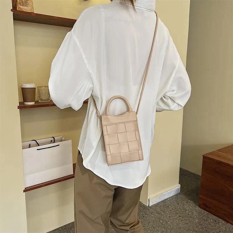 Women Messenger Phone Bag PU Leather Handbag with Short Handle