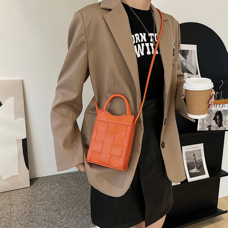 Women Messenger Phone Bag PU Leather Handbag with Short Handle