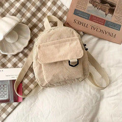 Corduroy Mini Backpack for Women Small Casual Bookbags