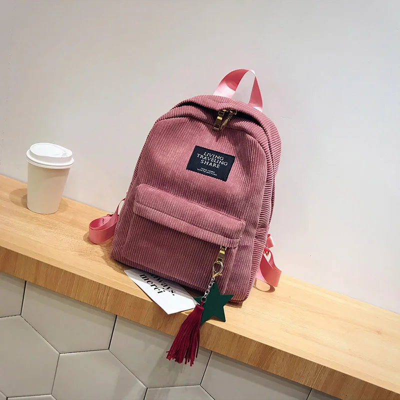 Corduroy Mini Backpack for Women | Soft Canvas Shoulder Bag for Teenage Girls
