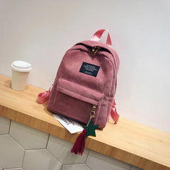 Corduroy Mini Backpack for Women | Soft Canvas Shoulder Bag for Teenage Girls