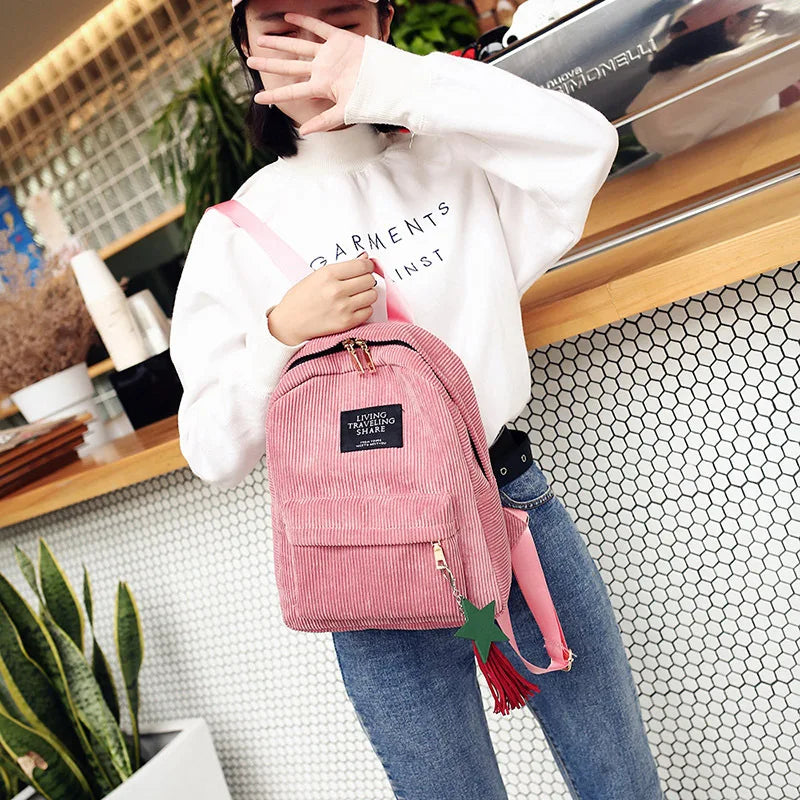 Corduroy Mini Backpack for Women | Soft Canvas Shoulder Bag for Teenage Girls