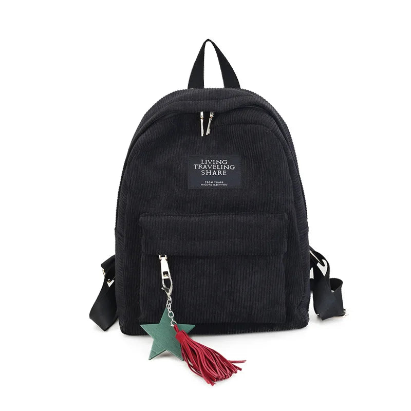 Corduroy Mini Backpack for Women | Soft Canvas Shoulder Bag for Teenage Girls