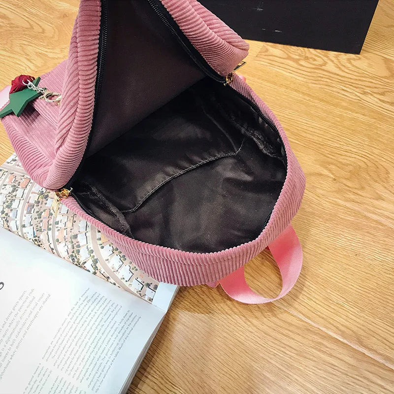 Corduroy Mini Backpack for Women | Soft Canvas Shoulder Bag for Teenage Girls
