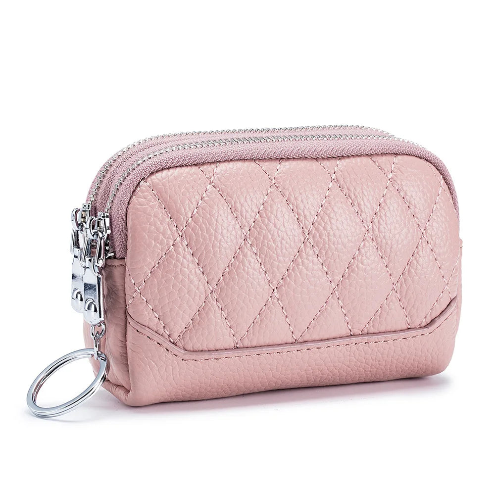 Women Leather Double Layer Zipper Wallets Organizer Purses