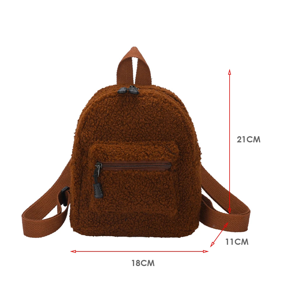 Mini Lamb Wool Backpack Preppy Style Casual Rucksacks