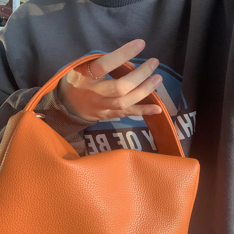 Mini Orange Handbags Wristlet Box Bag PU Leather Shoulder Crossbody Bags
