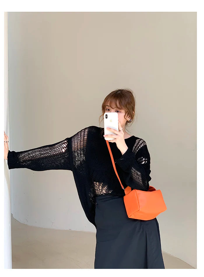 Mini Orange Handbags Wristlet Box Bag PU Leather Shoulder Crossbody Bags