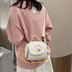 Women Mini Plush Shoulder Bag Small Canvas Cross Body Bags Ladies Zipper Purse
