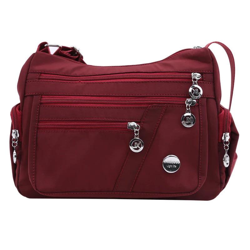 Women Multiple Compartment Crossbody Bag Waterproof Nylon Messenger Chest Bag
