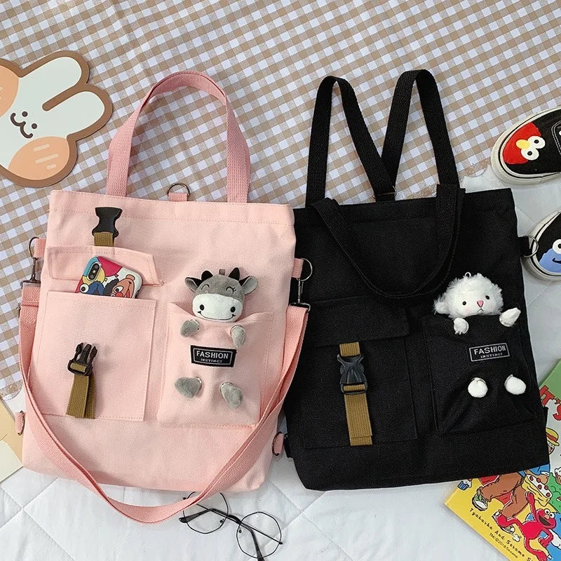 Women Bear Cartoon Canvas Bag Female Girl Student School Shoulder Messenger Bag