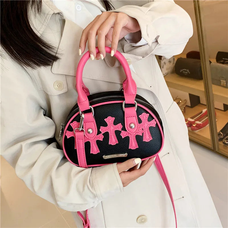 Women PU Leather Cross Pattern Shoulder Bag Satchel Messenger Crossbody Bag