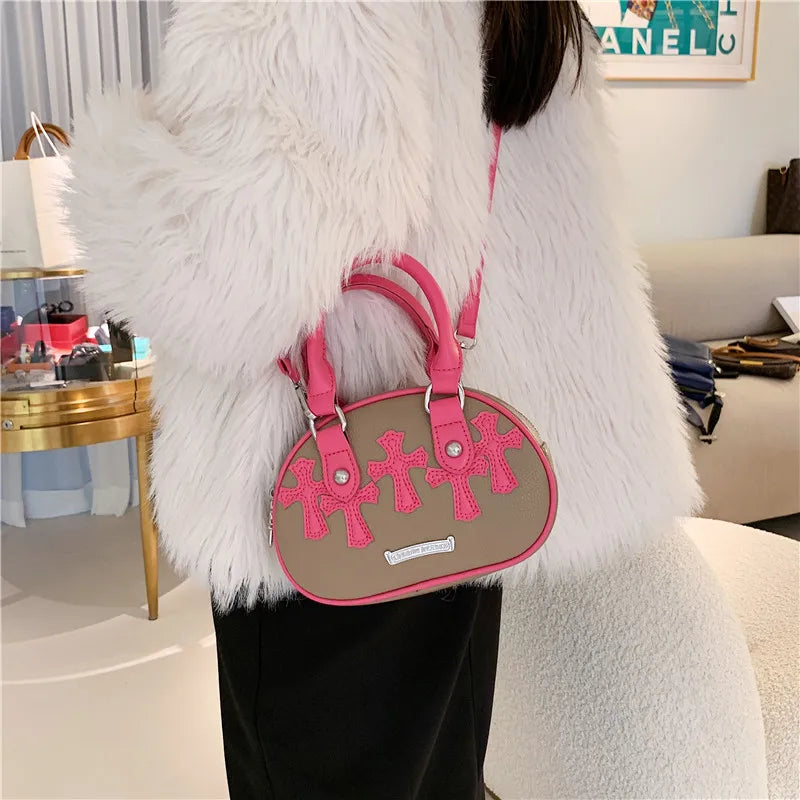 Women PU Leather Cross Pattern Shoulder Bag Satchel Messenger Crossbody Bag