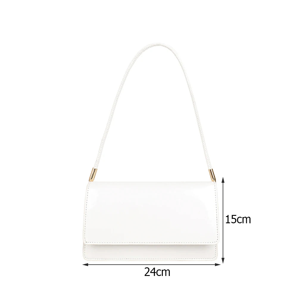 Women Patent PU Leather Solid Shoulder Underarm Bags Casual Small Flap Handbags