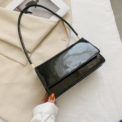 Women Patent PU Leather Solid Shoulder Underarm Bags Casual Small Flap Handbags