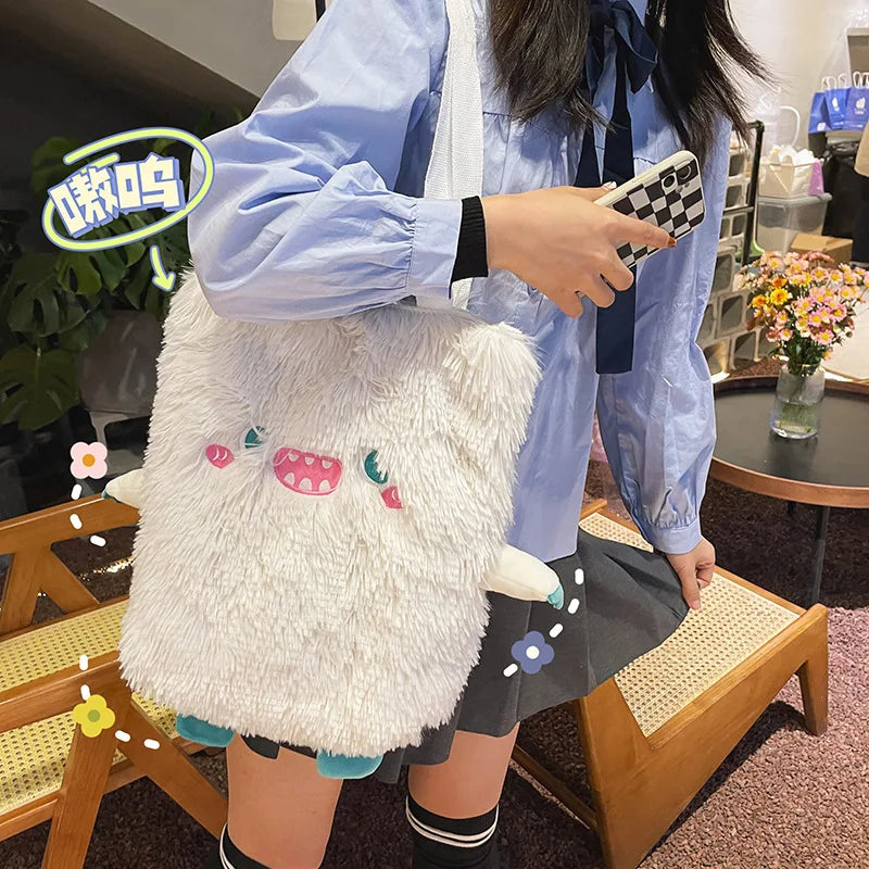 Japanese Funny Plush Handbag Embroidery Little Monster