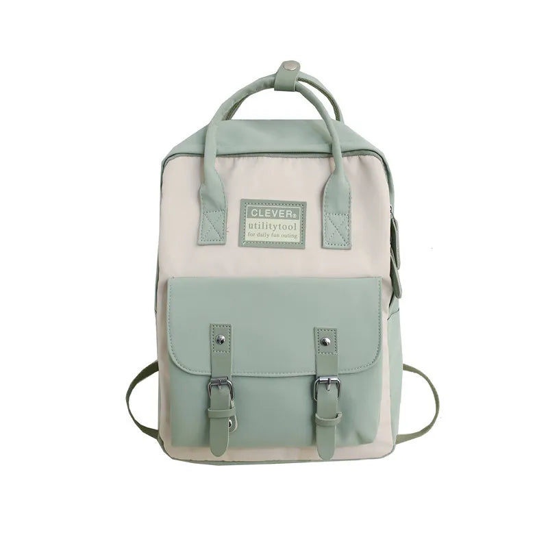 Waterproof Nylon Backpack for Teenagers Girls Patchwork Rucksack